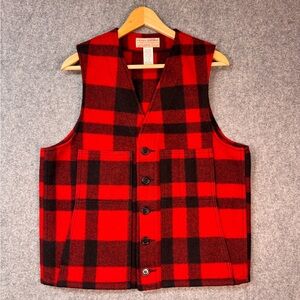 Filson Men's Red and Black Plaid Vest